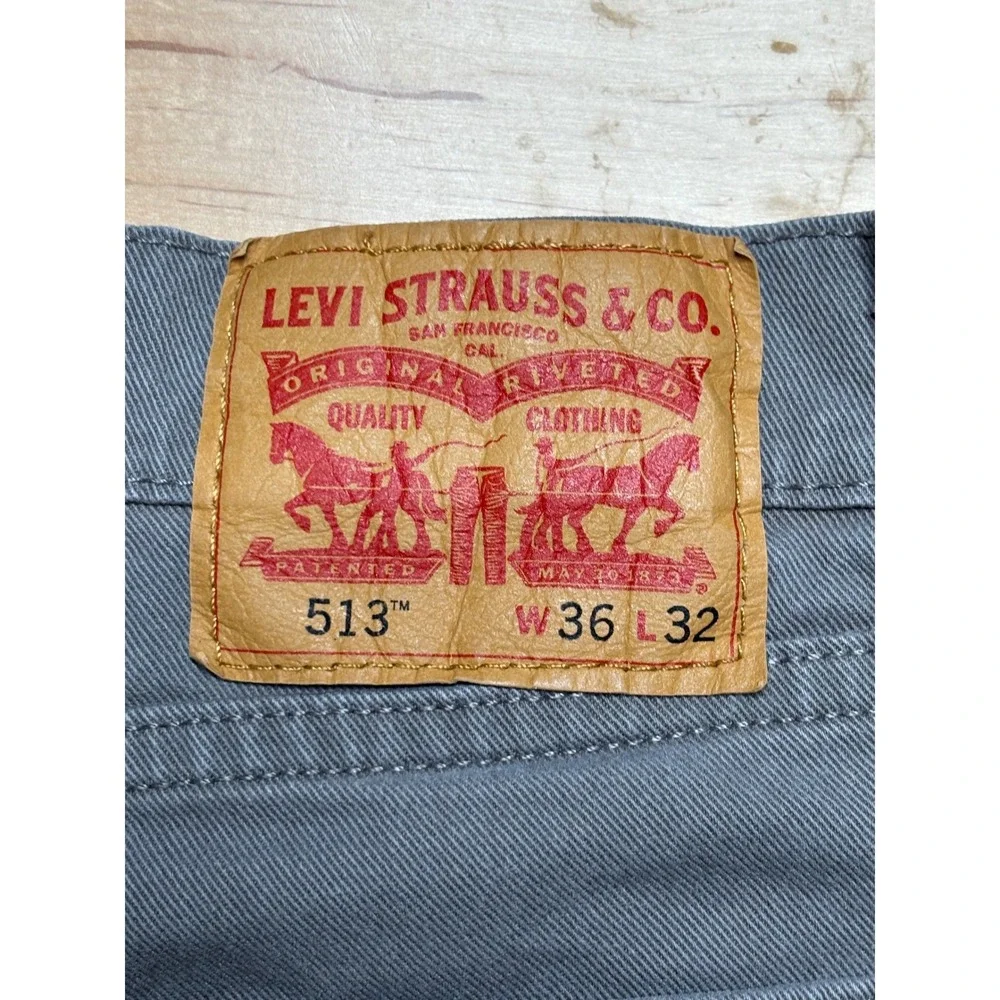 Levi's 513 Slim Straight Jeans Mens 36x31 (Tag 36x32) Grey Stretch Denim